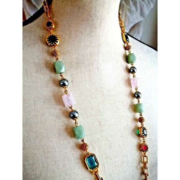 Talbots Lux Necklace Semi Precious Stones Gold Tone Chain 31" - Picture 1 of 3